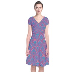 Pattern Short Sleeve Front Wrap Dress