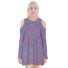 Pattern Velvet Long Sleeve Shoulder Cutout Dress