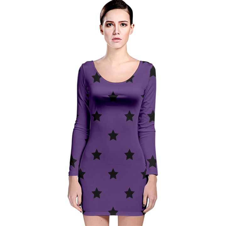 Stars pattern Long Sleeve Velvet Bodycon Dress