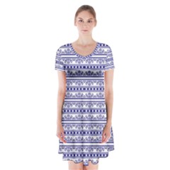 Pattern Short Sleeve V-neck Flare Dress by Valentinaart