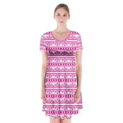 Pattern Short Sleeve V-neck Flare Dress by Valentinaart