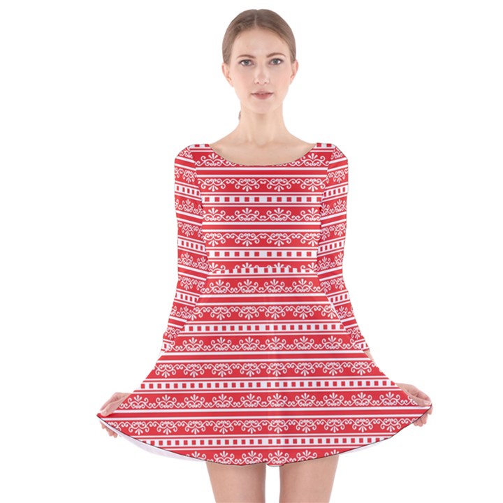 Pattern Long Sleeve Velvet Skater Dress