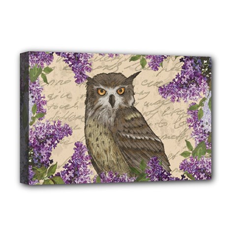 Vintage Owl And Lilac Deluxe Canvas 18  X 12  