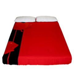 Flower Floral Red Back Sakura Fitted Sheet (queen Size) by Mariart