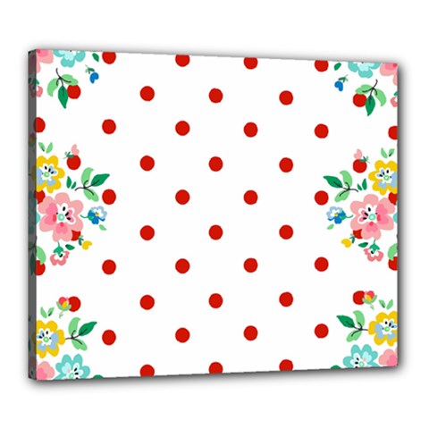 Flower Floral Polka Dot Orange Canvas 24  x 20 