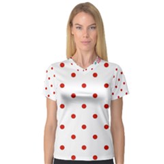 Flower Floral Polka Dot Orange Women s V-Neck Sport Mesh Tee