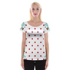 Flower Floral Polka Dot Orange Women s Cap Sleeve Top by Mariart