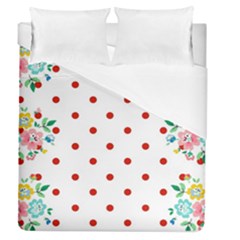 Flower Floral Polka Dot Orange Duvet Cover (queen Size) by Mariart