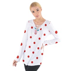 Flower Floral Polka Dot Orange Women s Tie Up Tee