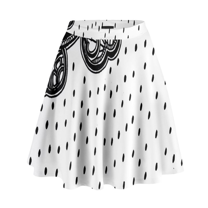 Batik Rain Black Flower Spot High Waist Skirt