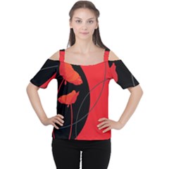 Flower Floral Red Black Sakura Line Women s Cutout Shoulder Tee