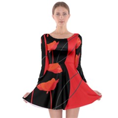 Flower Floral Red Black Sakura Line Long Sleeve Skater Dress by Mariart