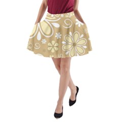 Flower Floral Star Sunflower Grey A-Line Pocket Skirt