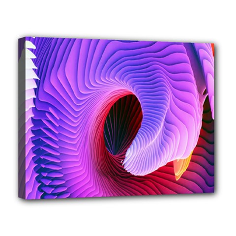 Digital Art Spirals Wave Waves Chevron Red Purple Blue Pink Canvas 14  X 11 