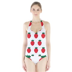 Fruit Strawberries Red Green Halter Swimsuit by Mariart