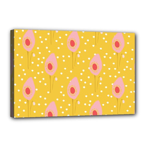 Flower Floral Tulip Leaf Pink Yellow Polka Sot Spot Canvas 18  X 12  by Mariart