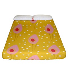 Flower Floral Tulip Leaf Pink Yellow Polka Sot Spot Fitted Sheet (queen Size) by Mariart