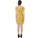 Flower Floral Tulip Leaf Pink Yellow Polka Sot Spot Short Sleeve Skater Dress View2