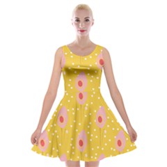 Flower Floral Tulip Leaf Pink Yellow Polka Sot Spot Velvet Skater Dress by Mariart