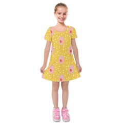 Flower Floral Tulip Leaf Pink Yellow Polka Sot Spot Kids  Short Sleeve Velvet Dress