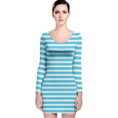 Horizontal Stripes Blue Long Sleeve Velvet Bodycon Dress by Mariart