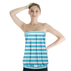 Horizontal Stripes Blue Strapless Top by Mariart