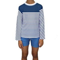 Horizontal Stripes Blue White Line Kids  Long Sleeve Swimwear by Mariart