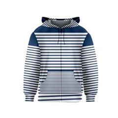 Horizontal Stripes Blue White Line Kids  Zipper Hoodie