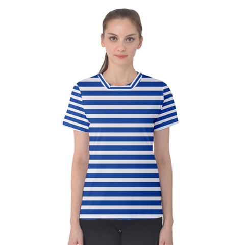 Horizontal Stripes Dark Blue Women s Cotton Tee by Mariart