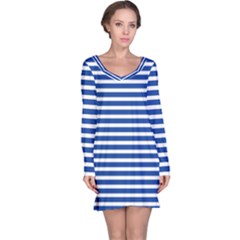 Horizontal Stripes Dark Blue Long Sleeve Nightdress by Mariart