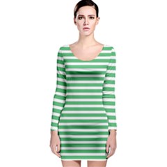 Horizontal Stripes Green Long Sleeve Bodycon Dress