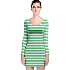 Horizontal Stripes Green Long Sleeve Velvet Bodycon Dress