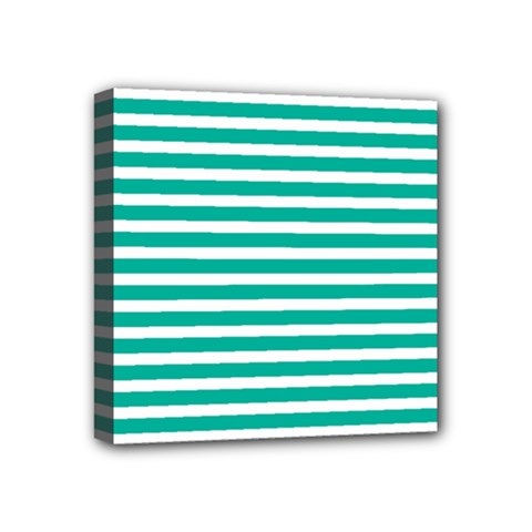 Horizontal Stripes Green Teal Mini Canvas 4  X 4  by Mariart