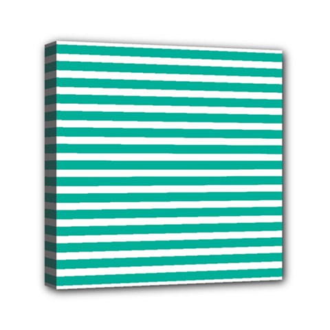 Horizontal Stripes Green Teal Mini Canvas 6  X 6  by Mariart