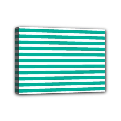 Horizontal Stripes Green Teal Mini Canvas 7  X 5 