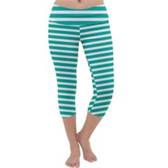 Horizontal Stripes Green Teal Capri Yoga Leggings