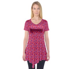 Red White And Blue Leopard Print  Short Sleeve Tunic  by PhotoNOLA