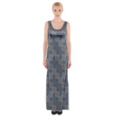 Decorative Ornamental Geometric Pattern Maxi Thigh Split Dress