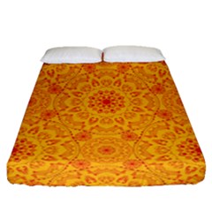 Solar Mandala  Orange Rangoli  Fitted Sheet (queen Size) by bunart