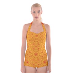 Solar mandala. Orange rangoli. Boyleg Halter Swimsuit 