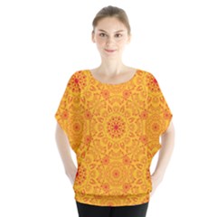 Solar mandala. Orange rangoli. Batwing Chiffon Blouse