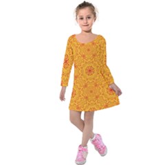 Solar mandala. Orange rangoli. Kids  Long Sleeve Velvet Dress