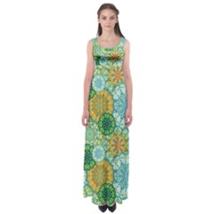 Forest Spirits  Green Mandalas  Empire Waist Maxi Dress