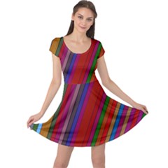 Color Stripes Pattern Cap Sleeve Dresses