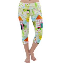 Summer House And Garden A Completely Seamless Tile Able Background Capri Yoga Leggings by Simbadda