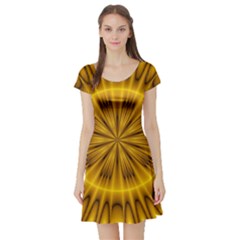 Fractal Yellow Kaleidoscope Lyapunov Short Sleeve Skater Dress