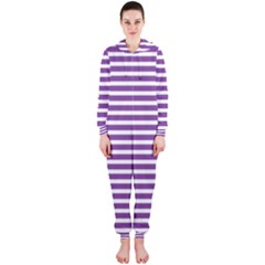 Horizontal Stripes Purple Hooded Jumpsuit (ladies)  by Mariart