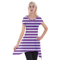 Horizontal Stripes Purple Short Sleeve Side Drop Tunic by Mariart