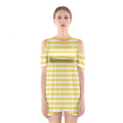 Horizontal Stripes Yellow Shoulder Cutout One Piece by Mariart