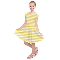 Horizontal Stripes Yellow Kids  Short Sleeve Dress